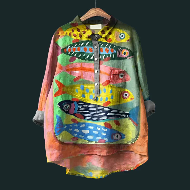 Rael | Bequemes Vintage-Shirt mit Fischdesgin |